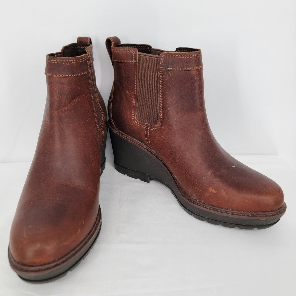 Timberland Amston Brown Leather Wedge Chelsea Boots A1KE8 Womens 11